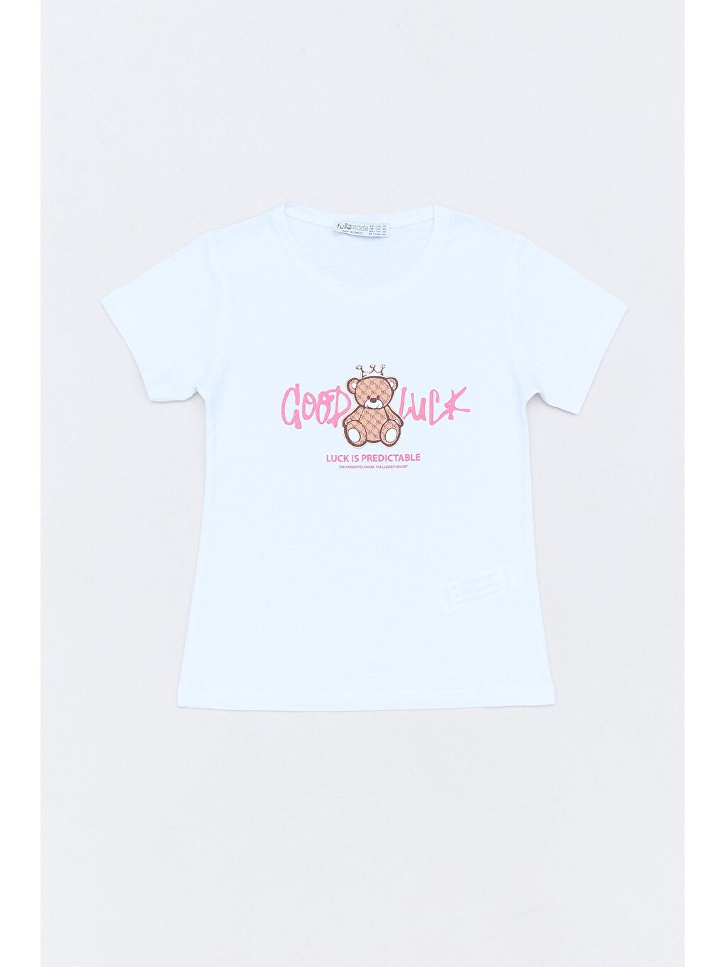 Beyaz %100 Pamuk Ayıcık Baskılı Kız Çocuk Tişört