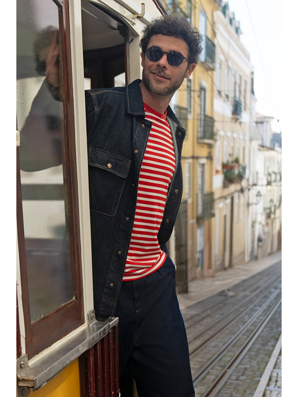 Kırmızı Bisiklet Yaka Regular Fit Pamuk Çizgili Tişört