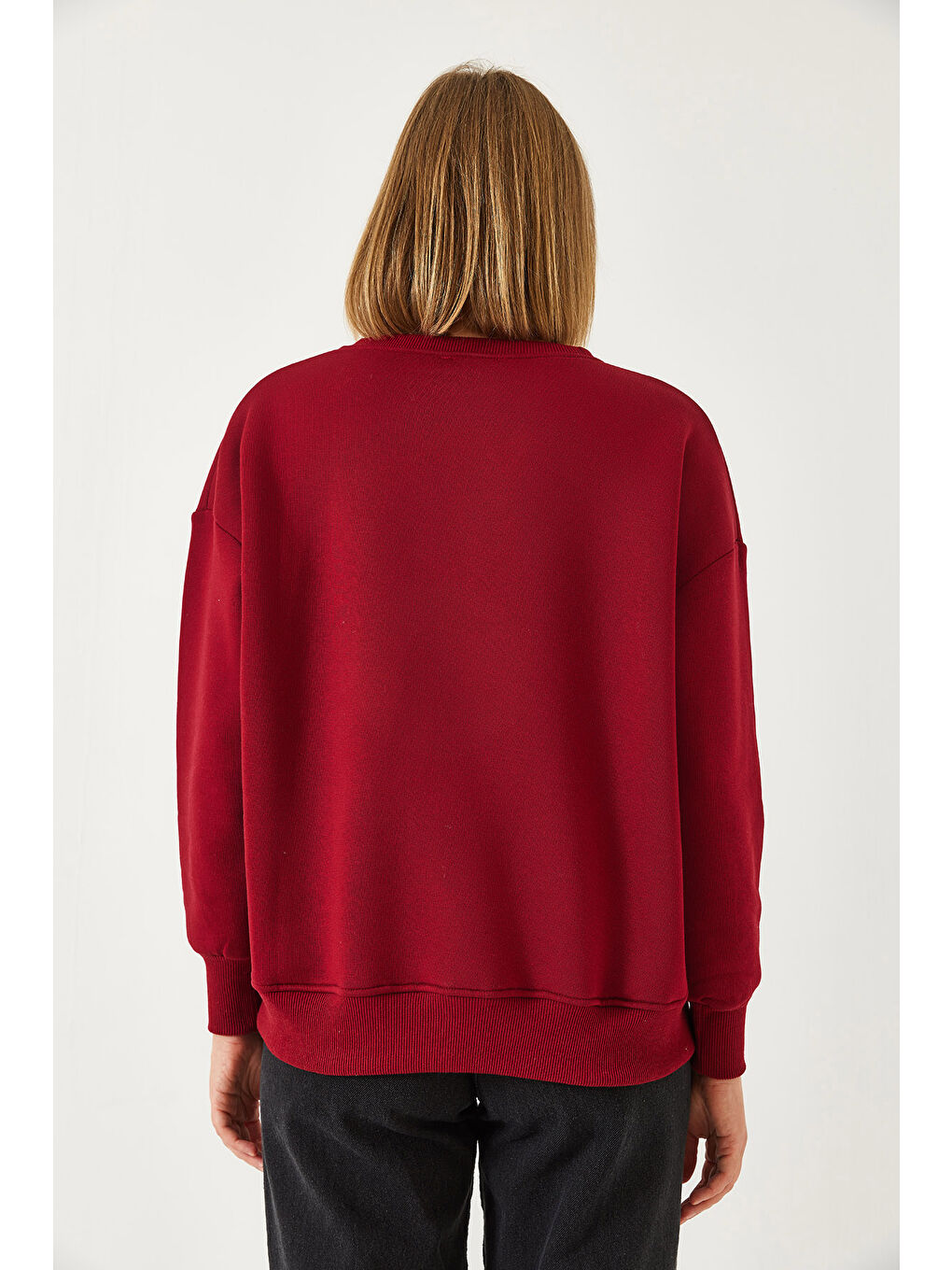 Bordo Kadın Üç İplik Şardonlu Önü Fermuarlı Leopar Baskılı Sweatshirt-5