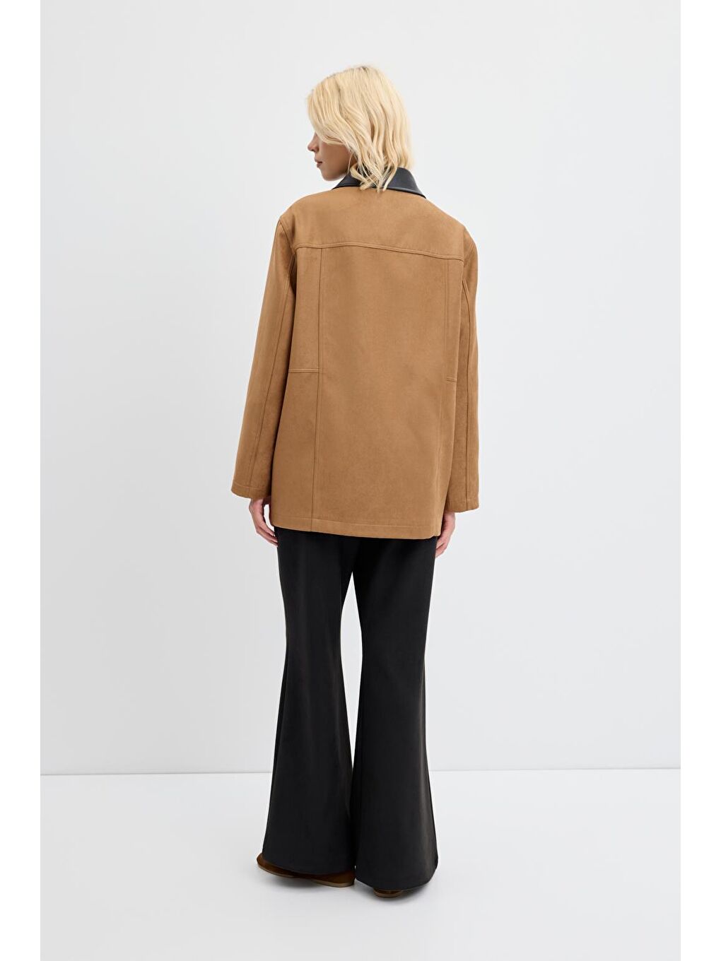 Kahverengi Fermuarlı Cepli Deri Yakalı Süet Ceket Camel-7