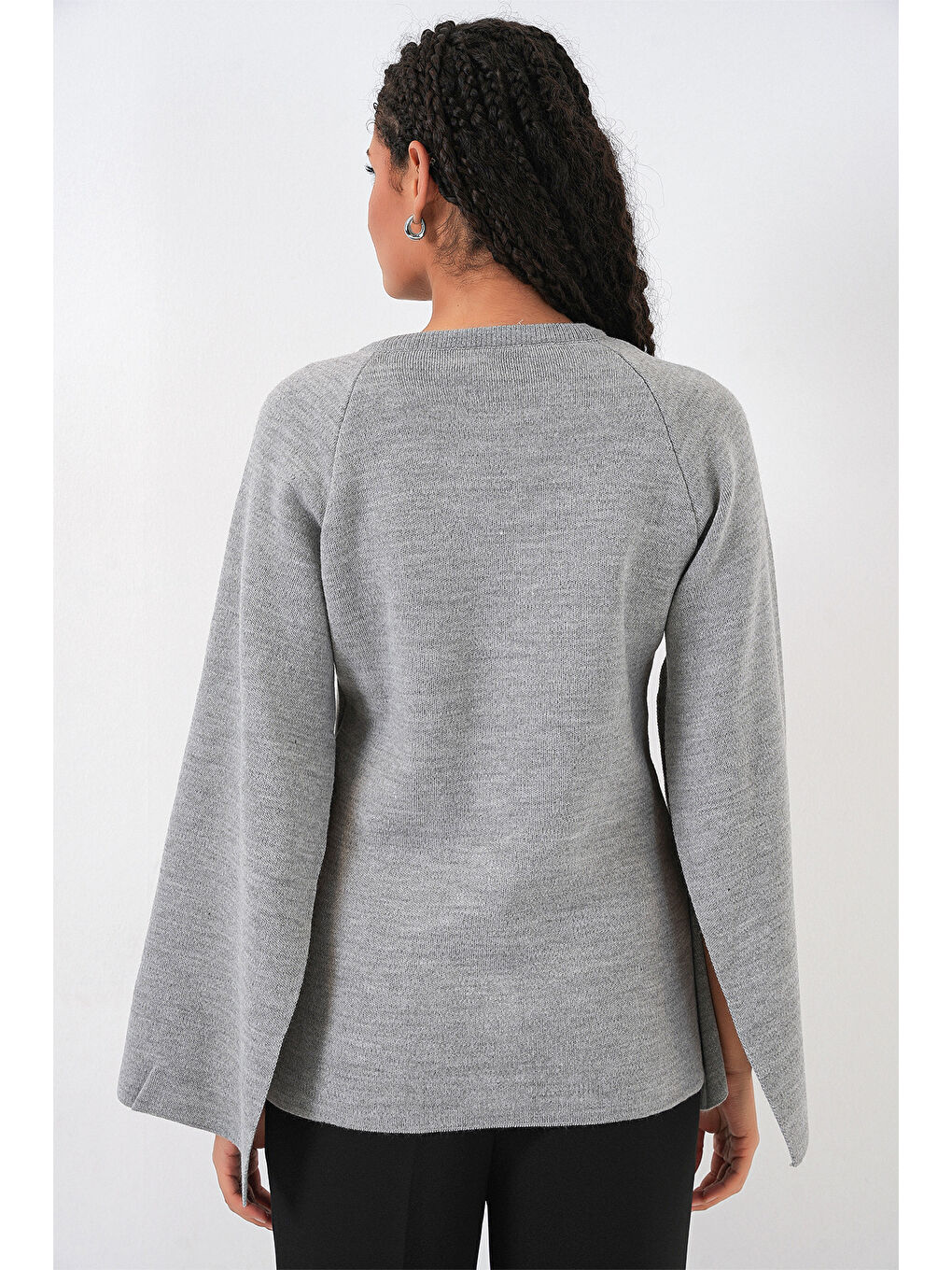 Kadın Triko Panço Hırka 15965 - Gri-5