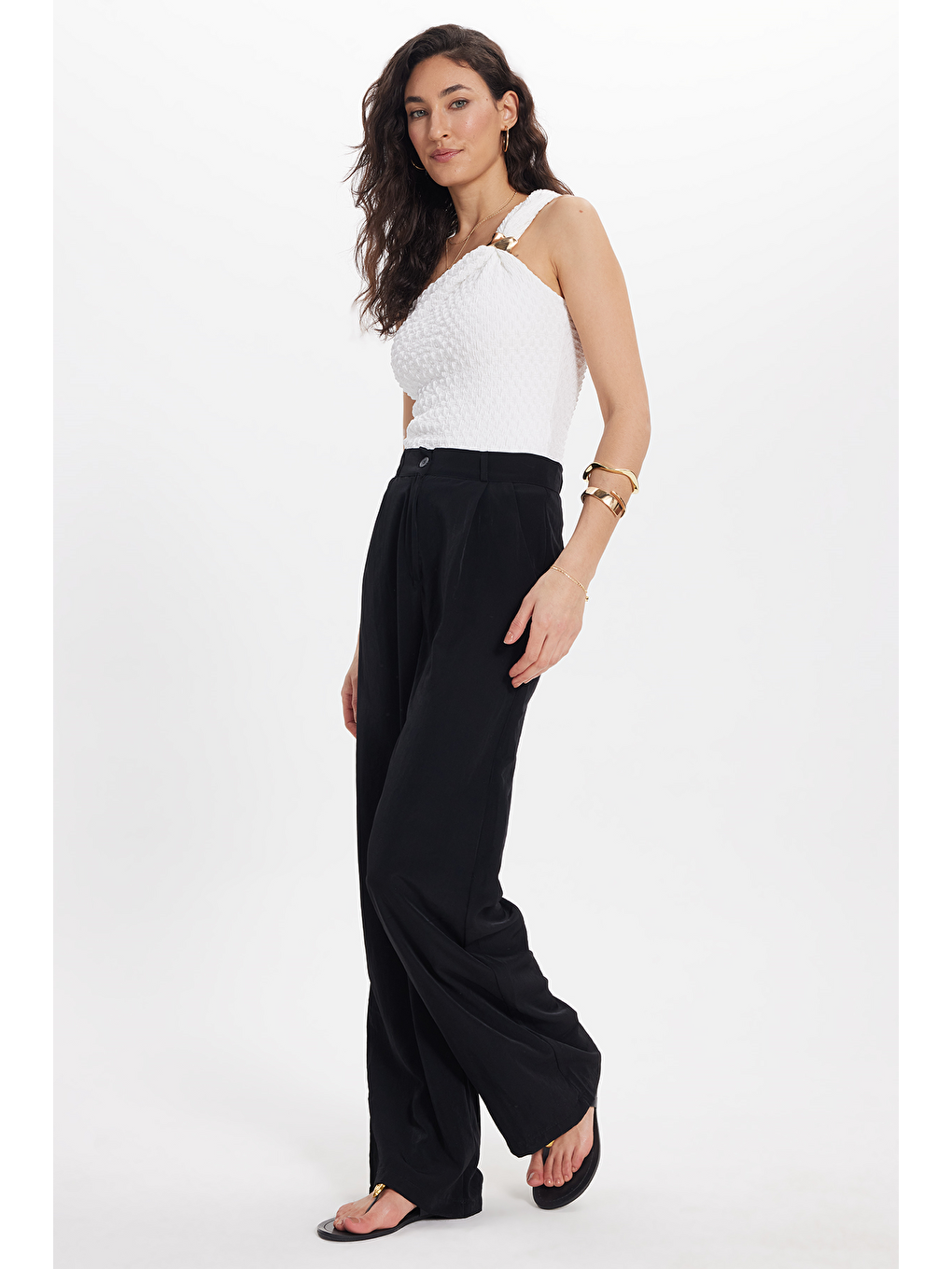 Kadın Relax Fit Rahat Kesim Düz Çift Cepli Siyah Pantolon-6