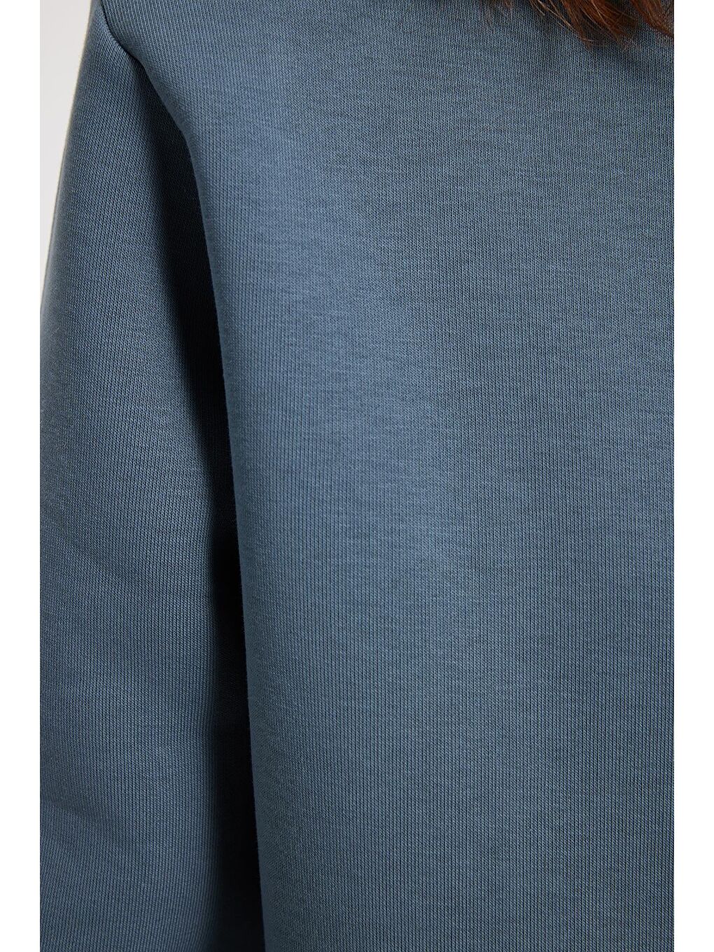 Kadın Oversize Geniş Kesim Pamuklu 3 İplik İçi Polarlı Basic Koyu Gri Bisiklet Yaka Sweatshirt-4