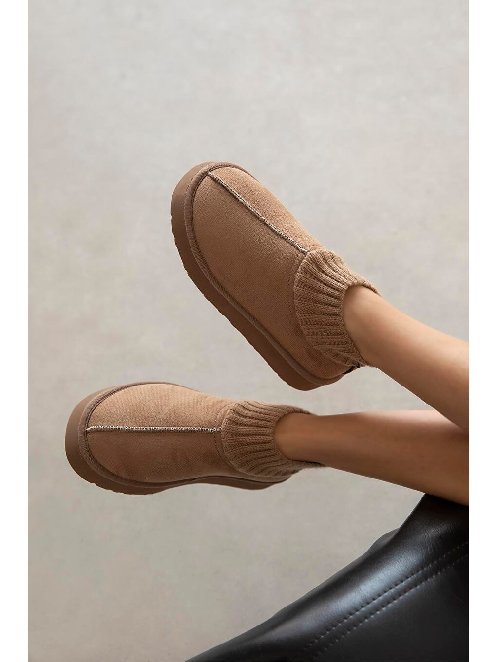 Bej Yuki Kadın Triko Detay Ev Terliği Vizon