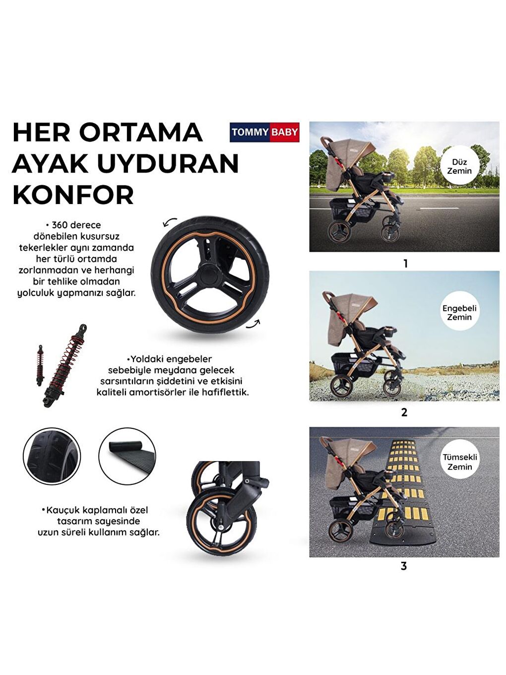 Tornado Plus Gold Alüminyum Lüx Çift Yön Bebek Arabası-4