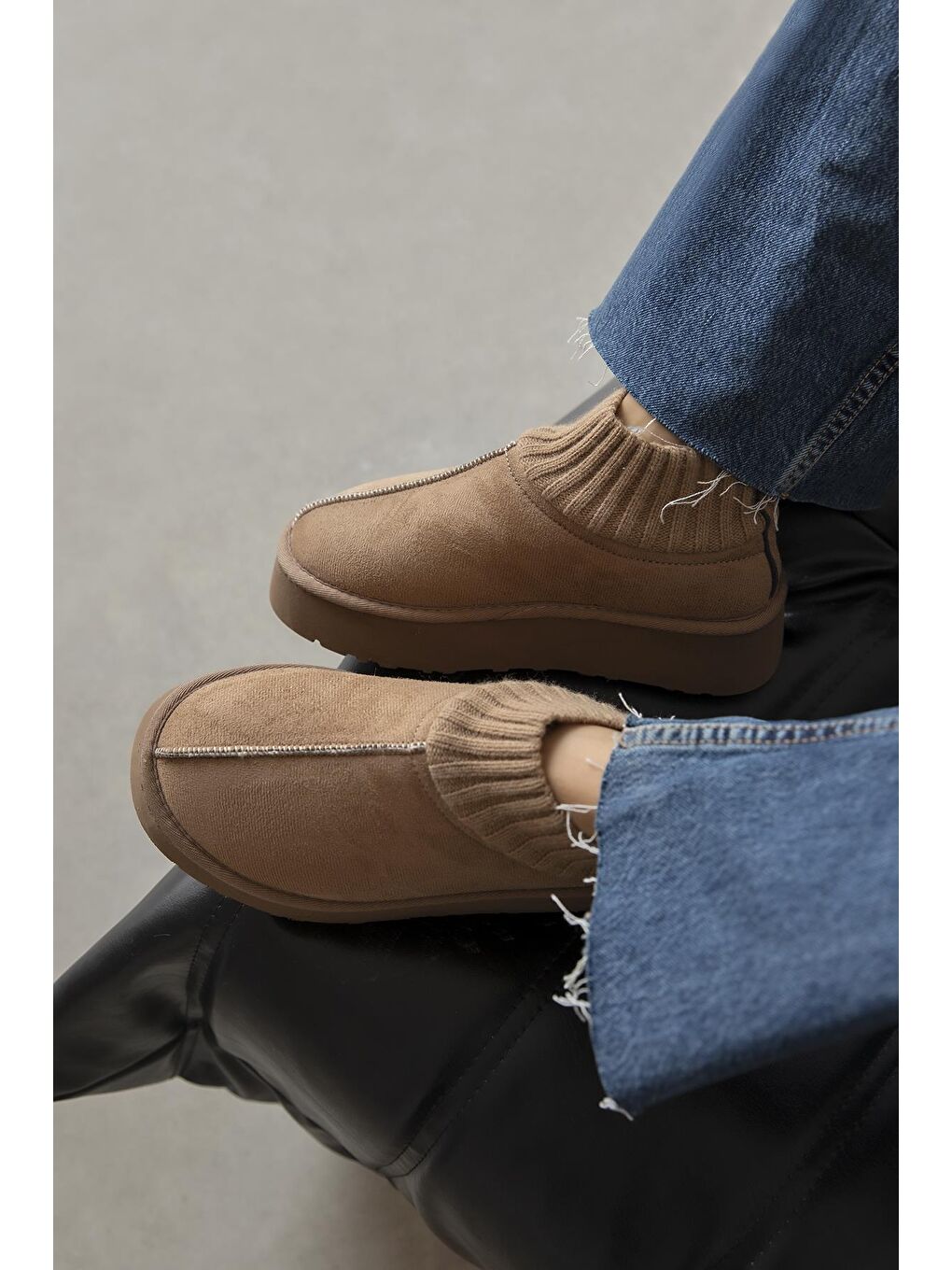 Bej Yuki Kadın Triko Detay Ev Terliği Vizon-1