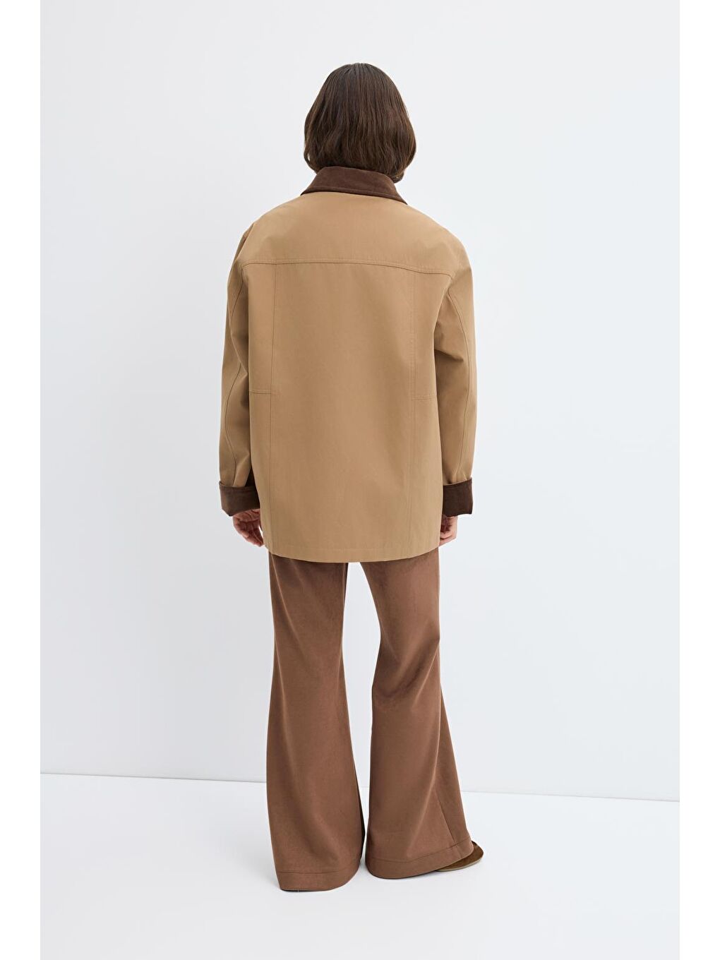 Kahverengi Kontrast Yakalı Cepli Gabardin Ceket Camel-7