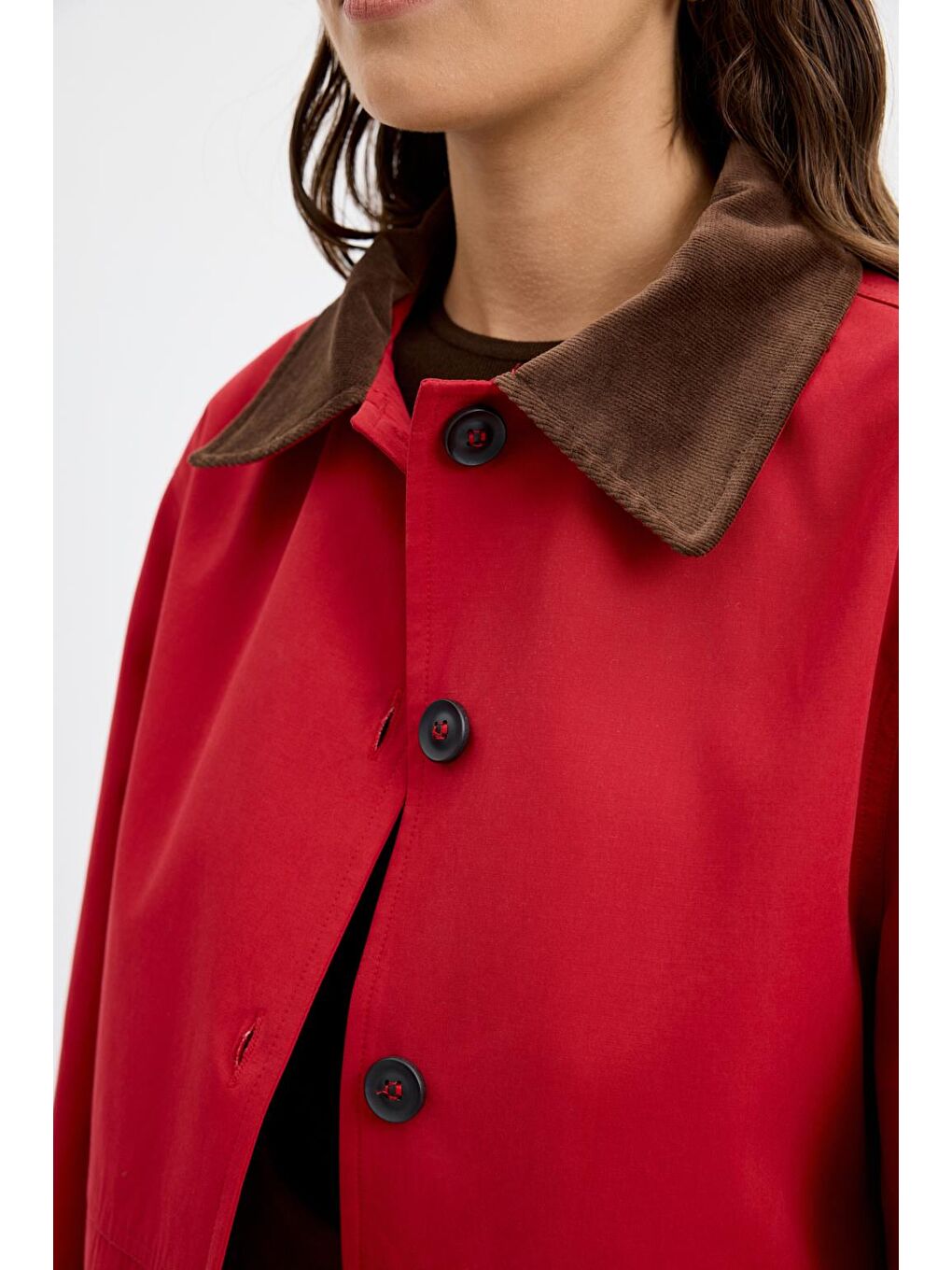 Kontrast Yakalı Cepli Gabardin Ceket Kırmızı-4