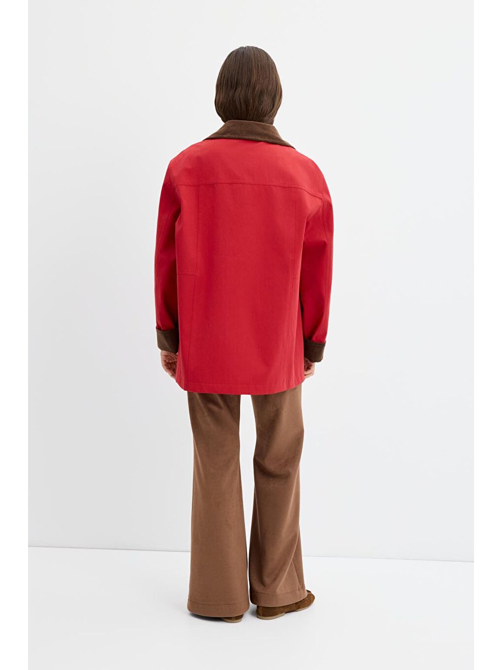 Kontrast Yakalı Cepli Gabardin Ceket Kırmızı-8