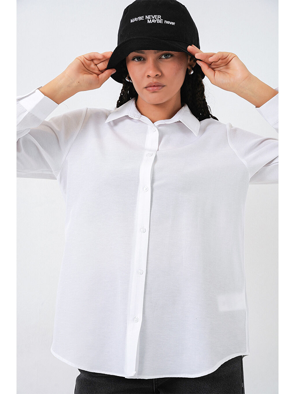 Kadın Oversize Basic Gömlek 20349 - Beyaz-2