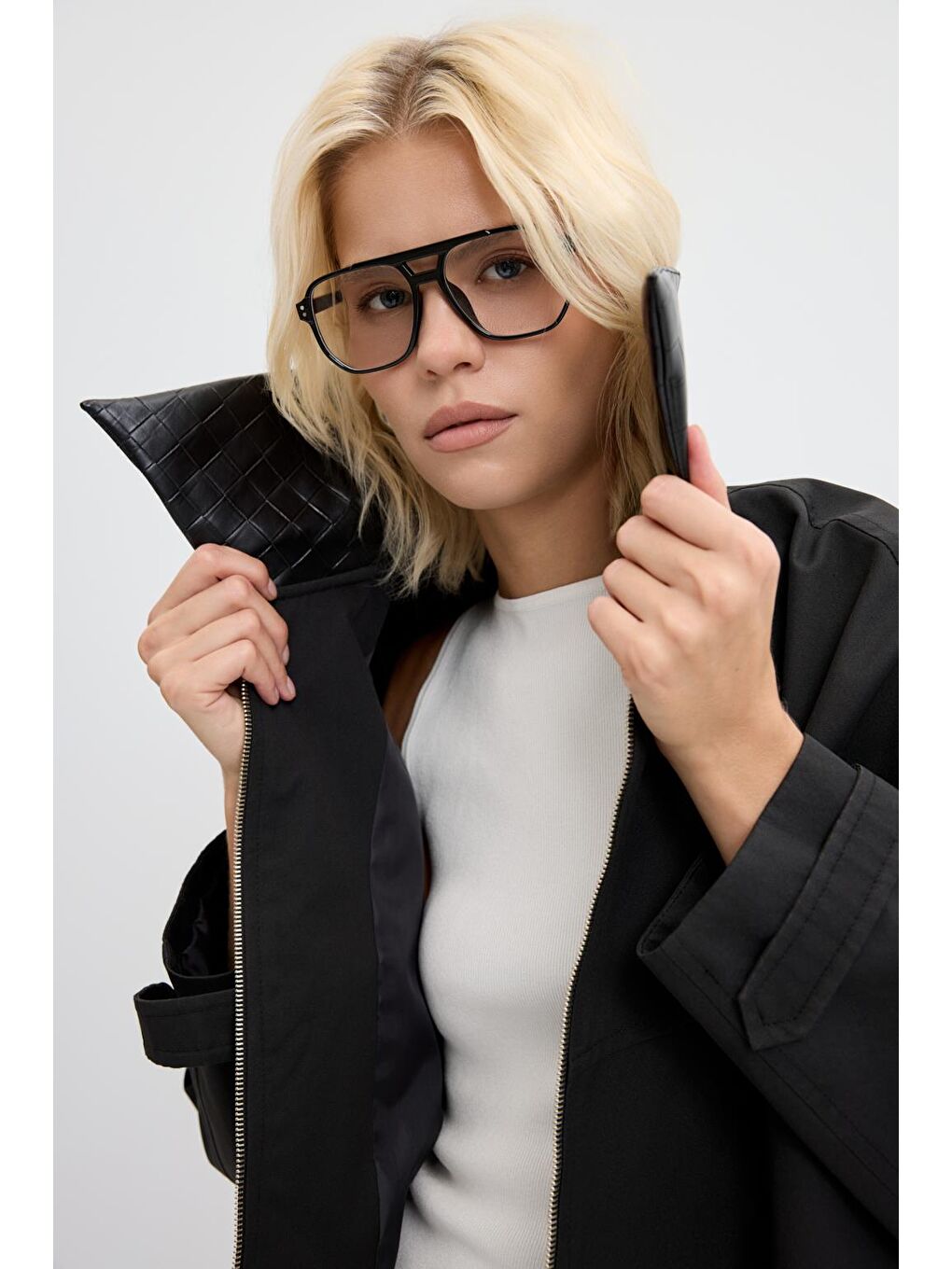 Fermuarlı Deri Yakalı Ceket Siyah-5