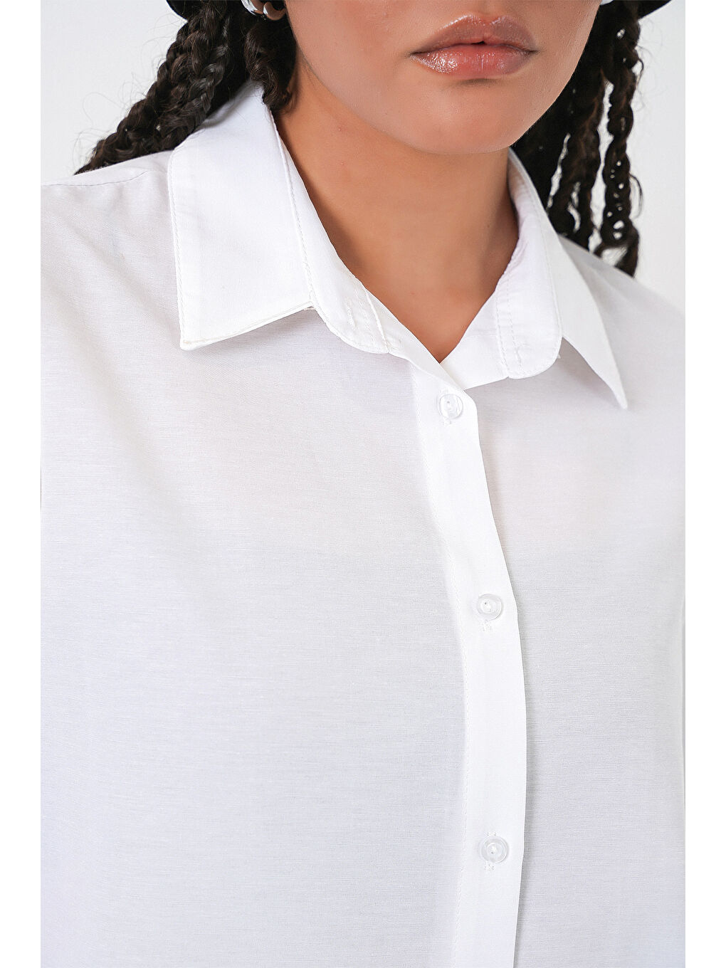 Kadın Oversize Basic Gömlek 20349 - Beyaz-4