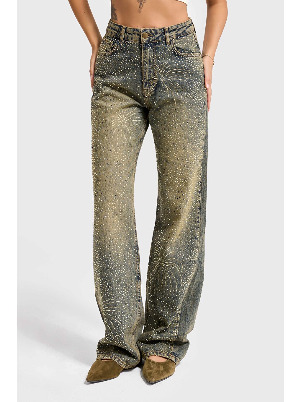Mavi Kadın T.Kot Rengi T-4w5-11 Straight Fit Yüksek Bel Parlak Taşlı Özel Tasarım Denim Jean