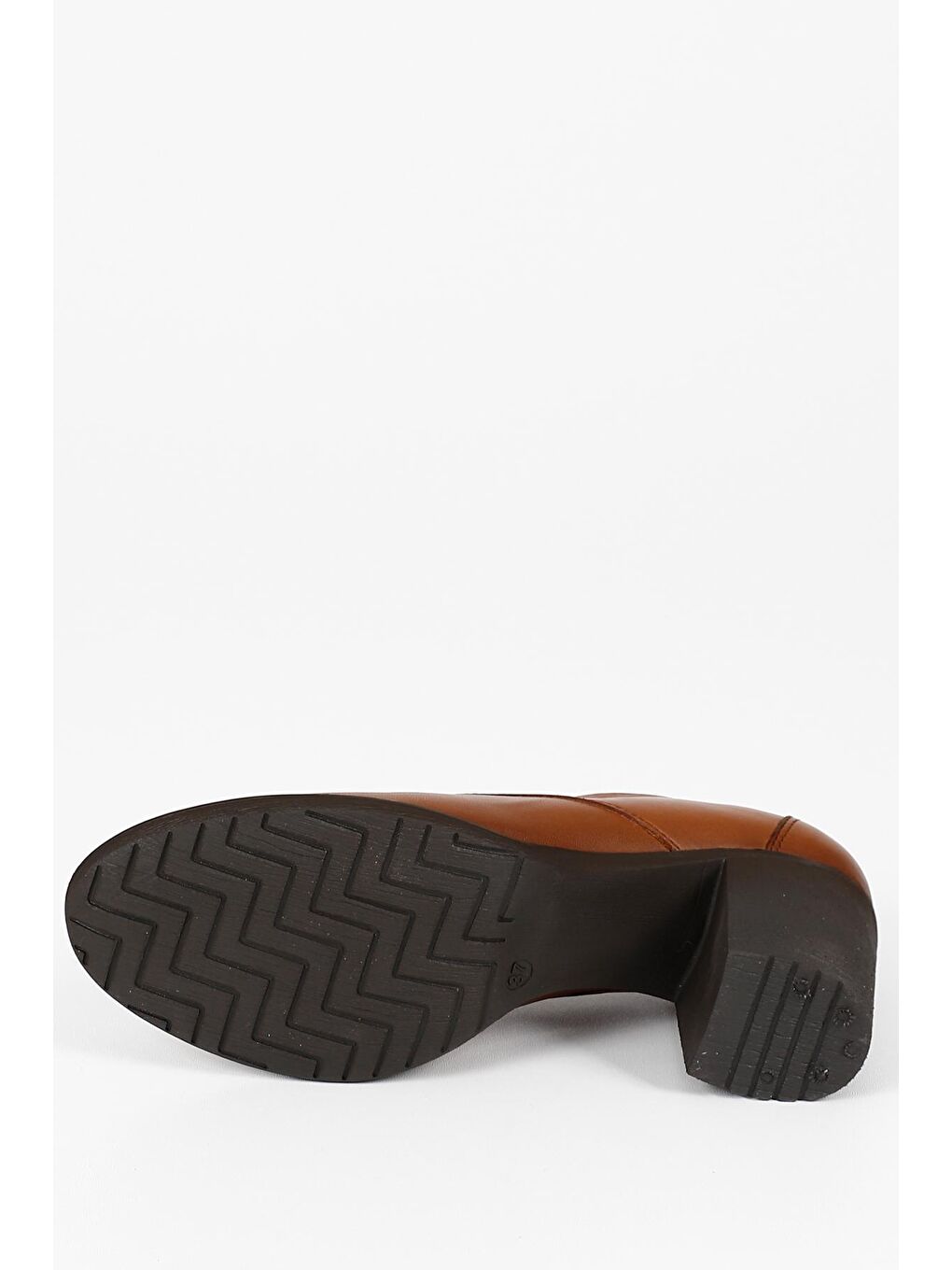 Kahverengi TABA-KAHVERENGİ  Hakiki Deri Yuvarlak Burun Orta Topuklu Kauçuk Taban Bağcıklı Kadın Ayakkabı 24135-6