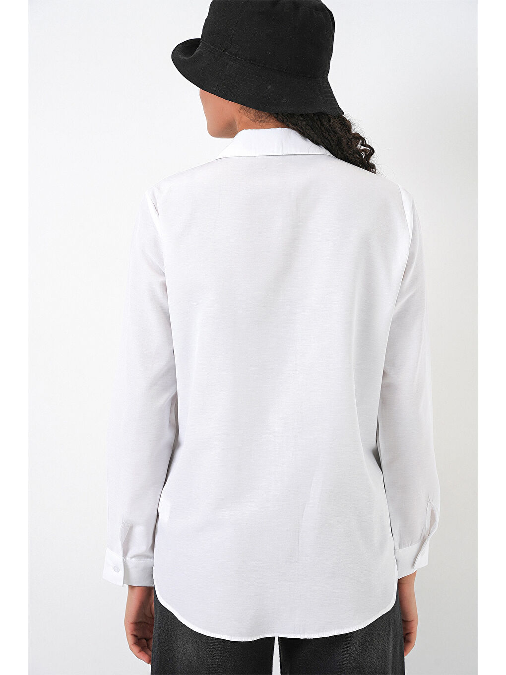 Kadın Oversize Basic Gömlek 20349 - Beyaz-5