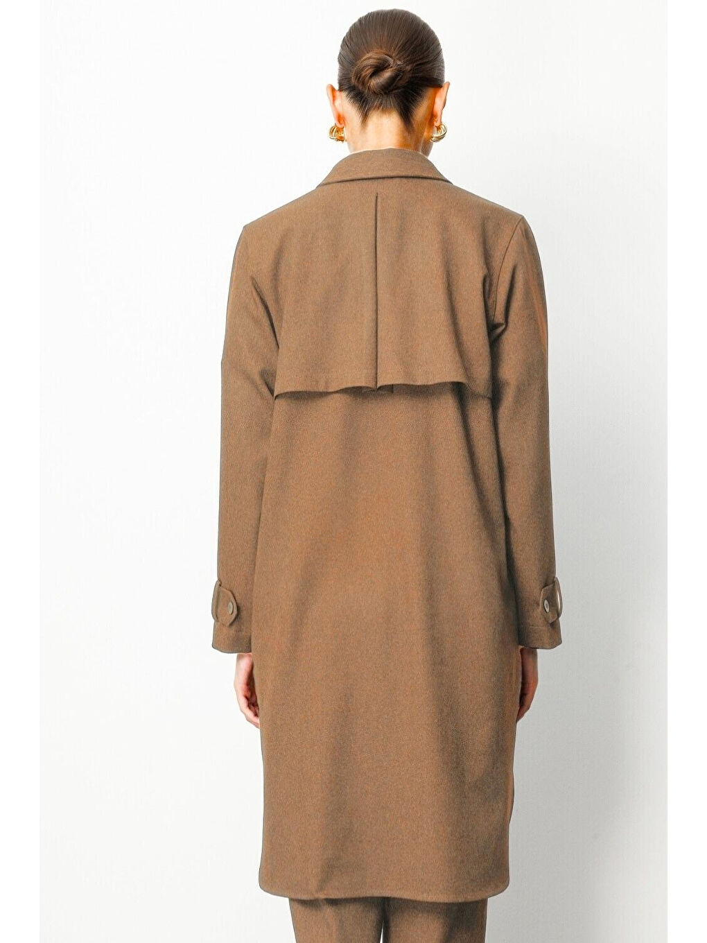 Bej Melanj Dokuma Karamel Rengi Uzun Tunik-1