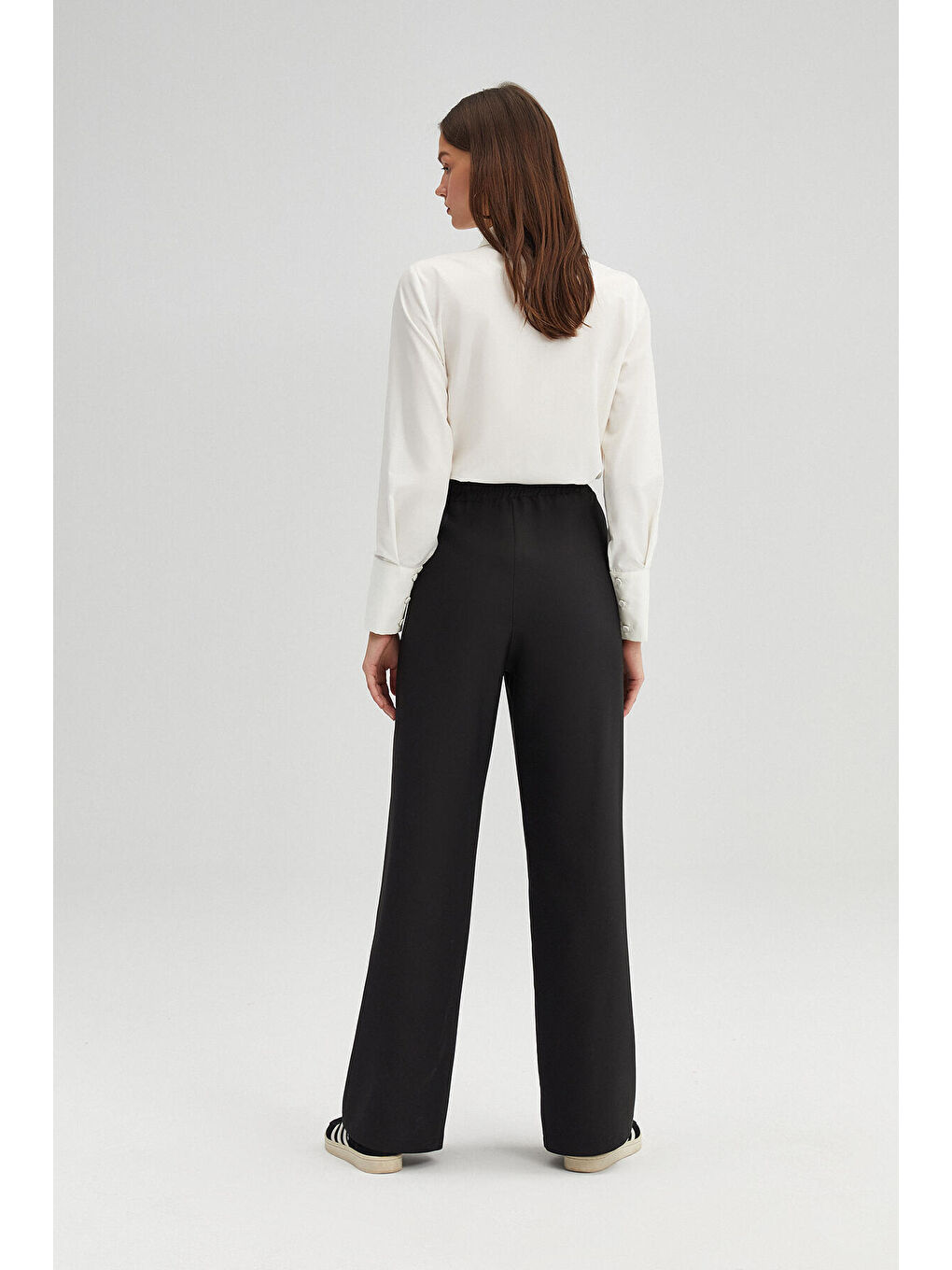 Siyah Nervürlü Krep Pantolon-2