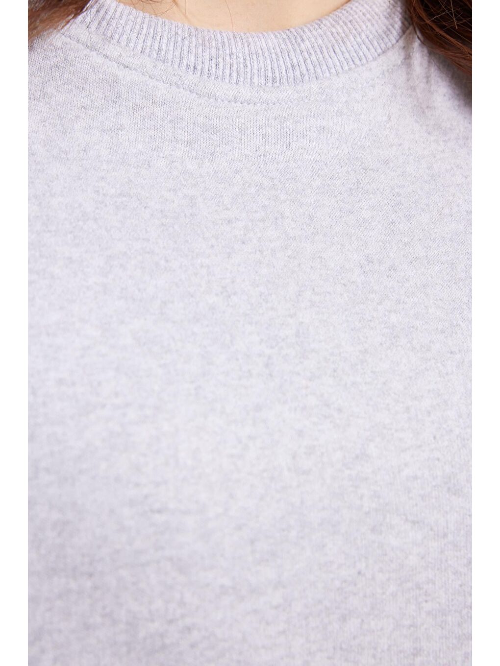 Kadın Oversize Geniş Kesim %100 Pamuk 2 İplik Bisiklet Yaka Gri Sweatshirt-4