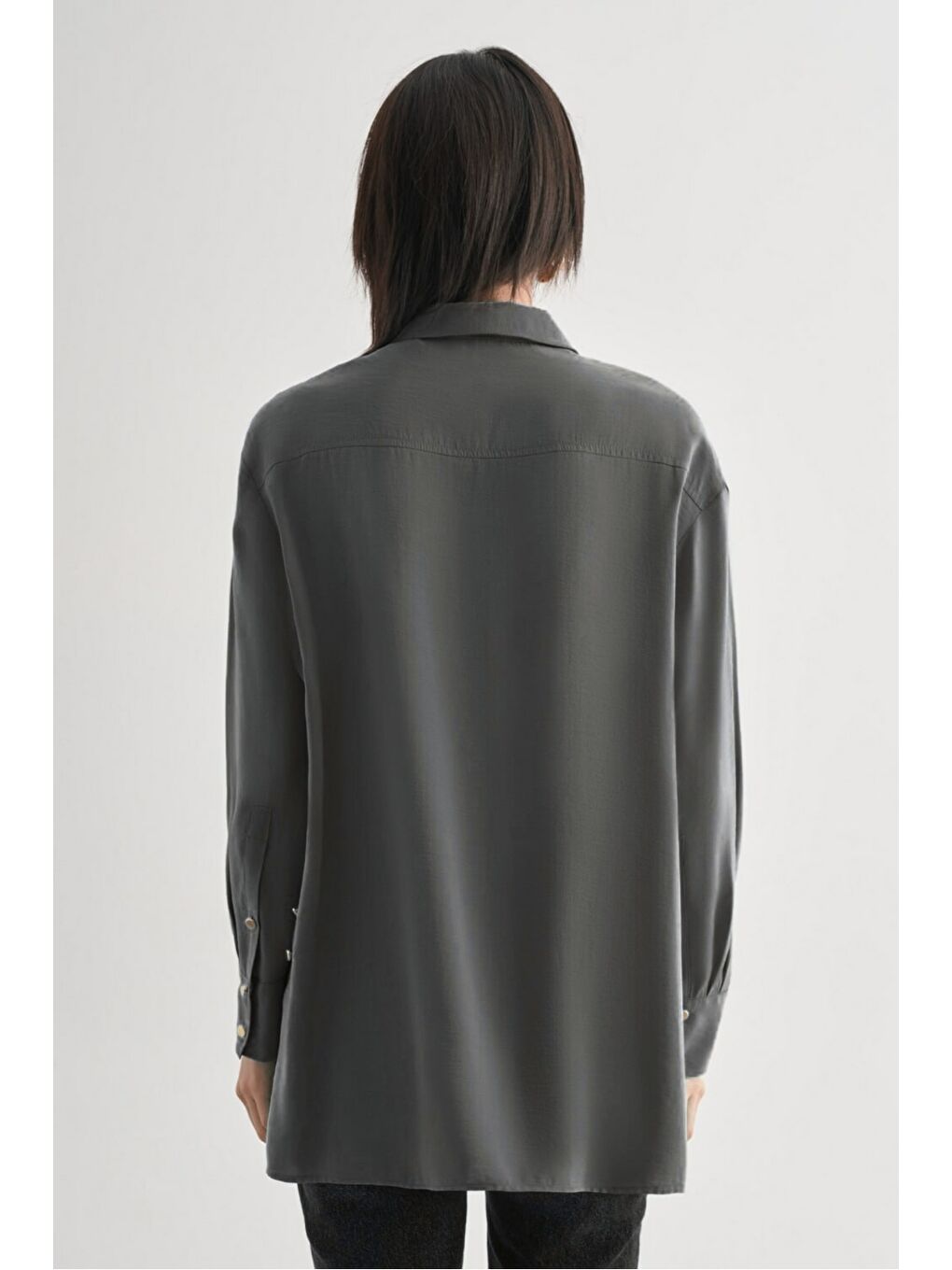 Yan Düğme Detaylı Premium Modal Gri Tunik-2