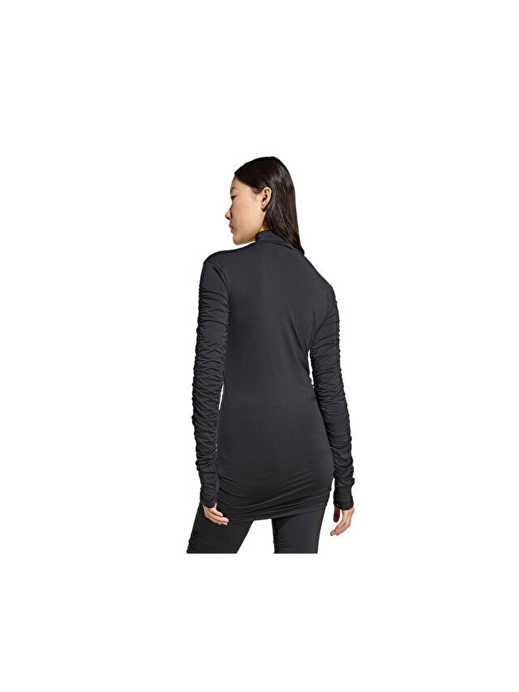 Ruched Ls Top Kadın Günlük Tişört Jw2813 Siyah-1