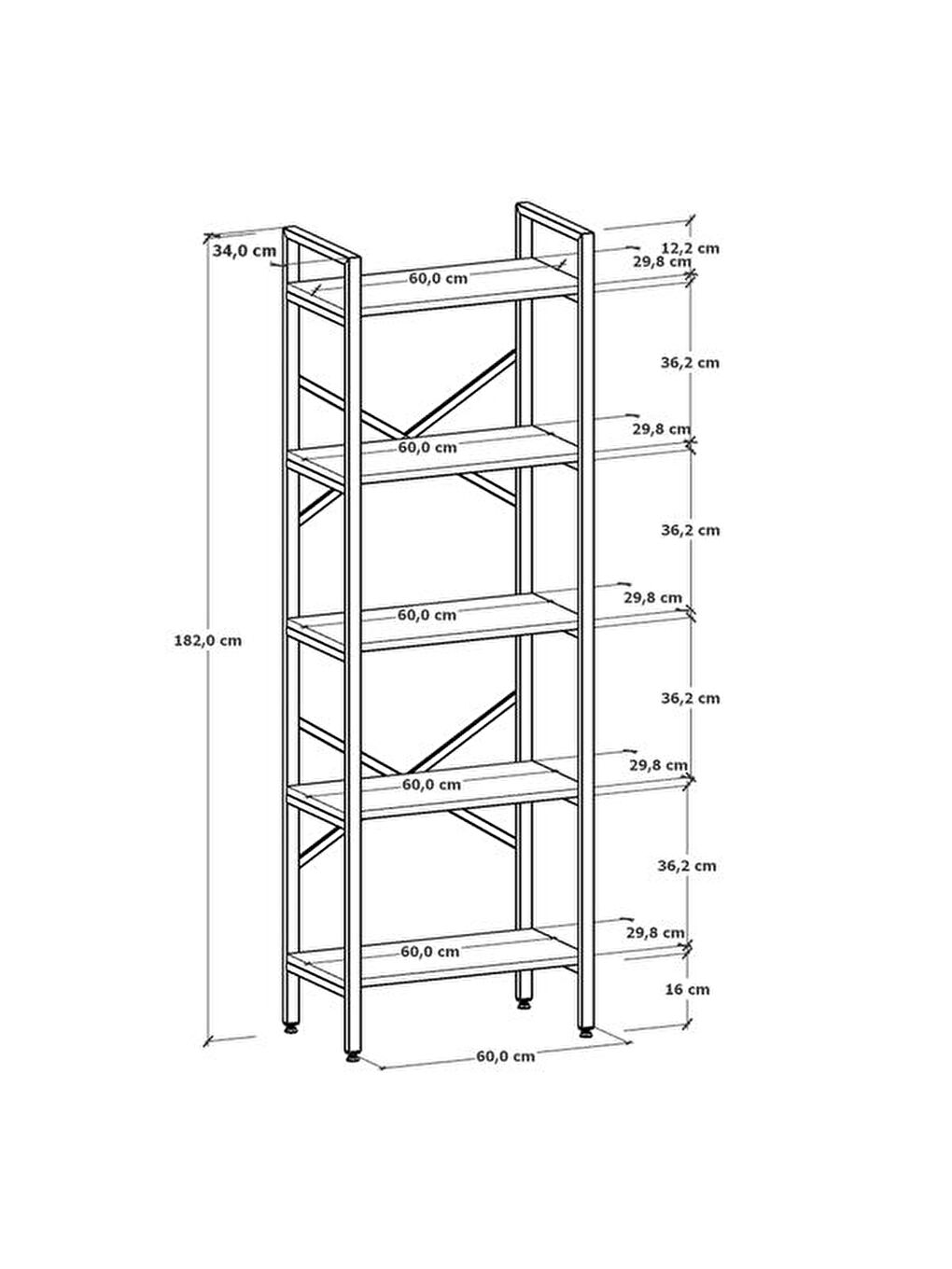 Kahverengi Athena 5 Raflı Metal Kitaplık - Sepet-9