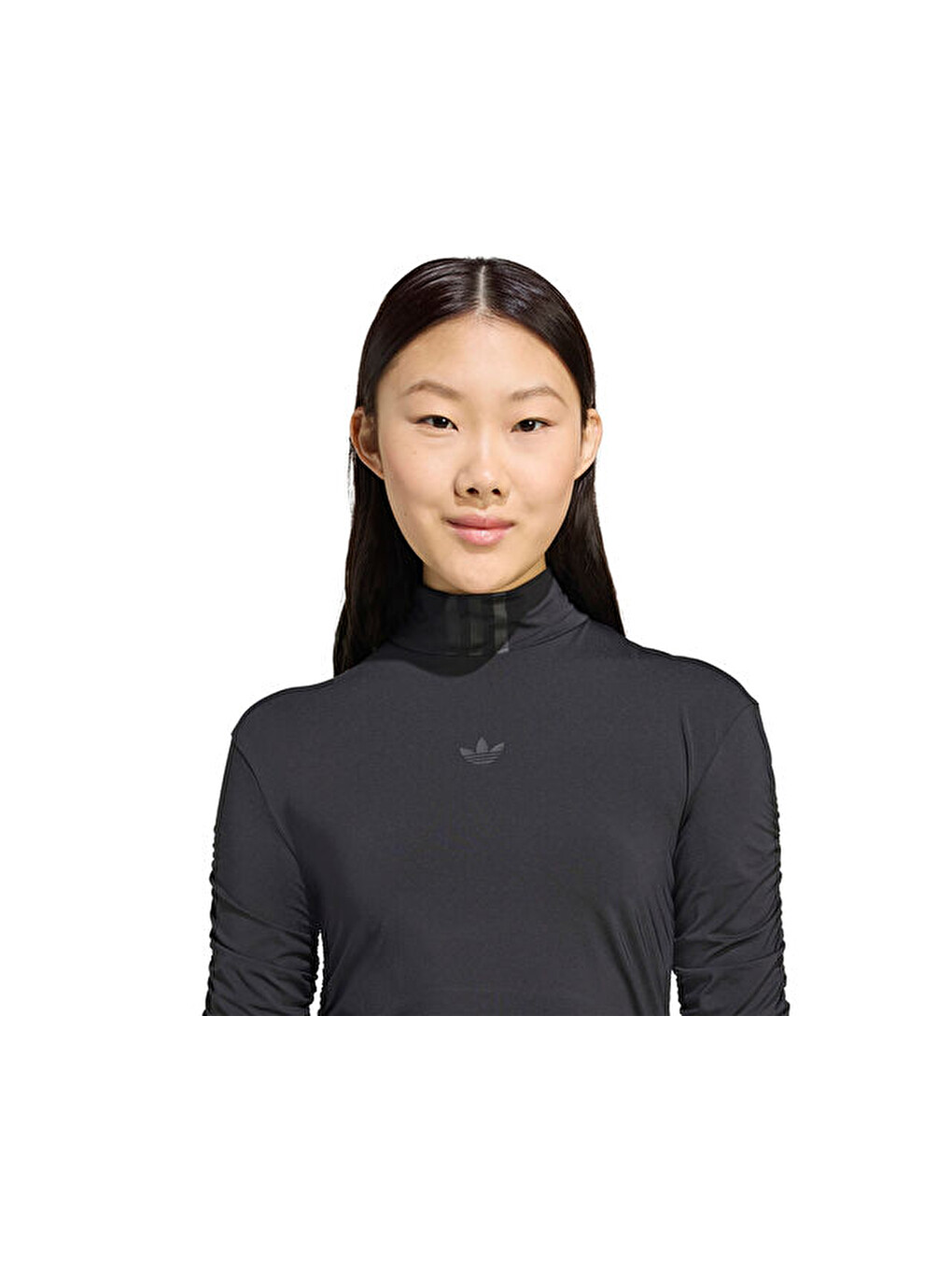 Ruched Ls Top Kadın Günlük Tişört Jw2813 Siyah-3