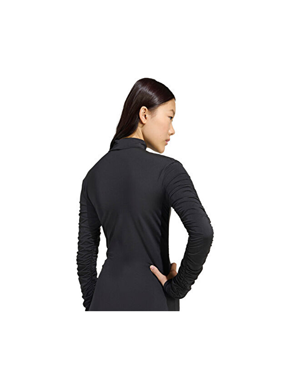 Ruched Ls Top Kadın Günlük Tişört Jw2813 Siyah-4