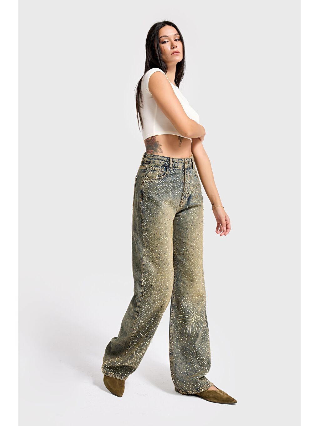 Mavi Kadın T.Kot Rengi T-4w5-11 Straight Fit Yüksek Bel Parlak Taşlı Özel Tasarım Denim Jean-1