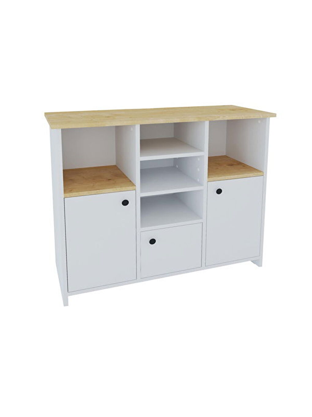 3 Kapak ve Raflı Çok Amaçlı Dolap - Beyaz / Safir Meşe - 87,5x40x101 cm-1