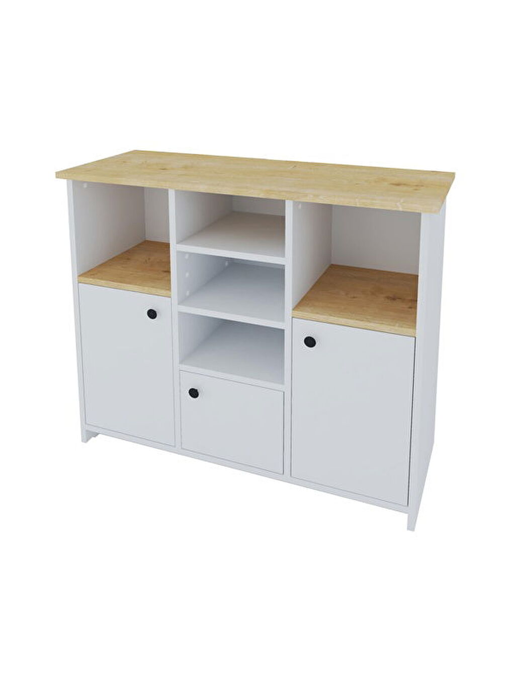 3 Kapak ve Raflı Çok Amaçlı Dolap - Beyaz / Safir Meşe - 87,5x40x101 cm-3