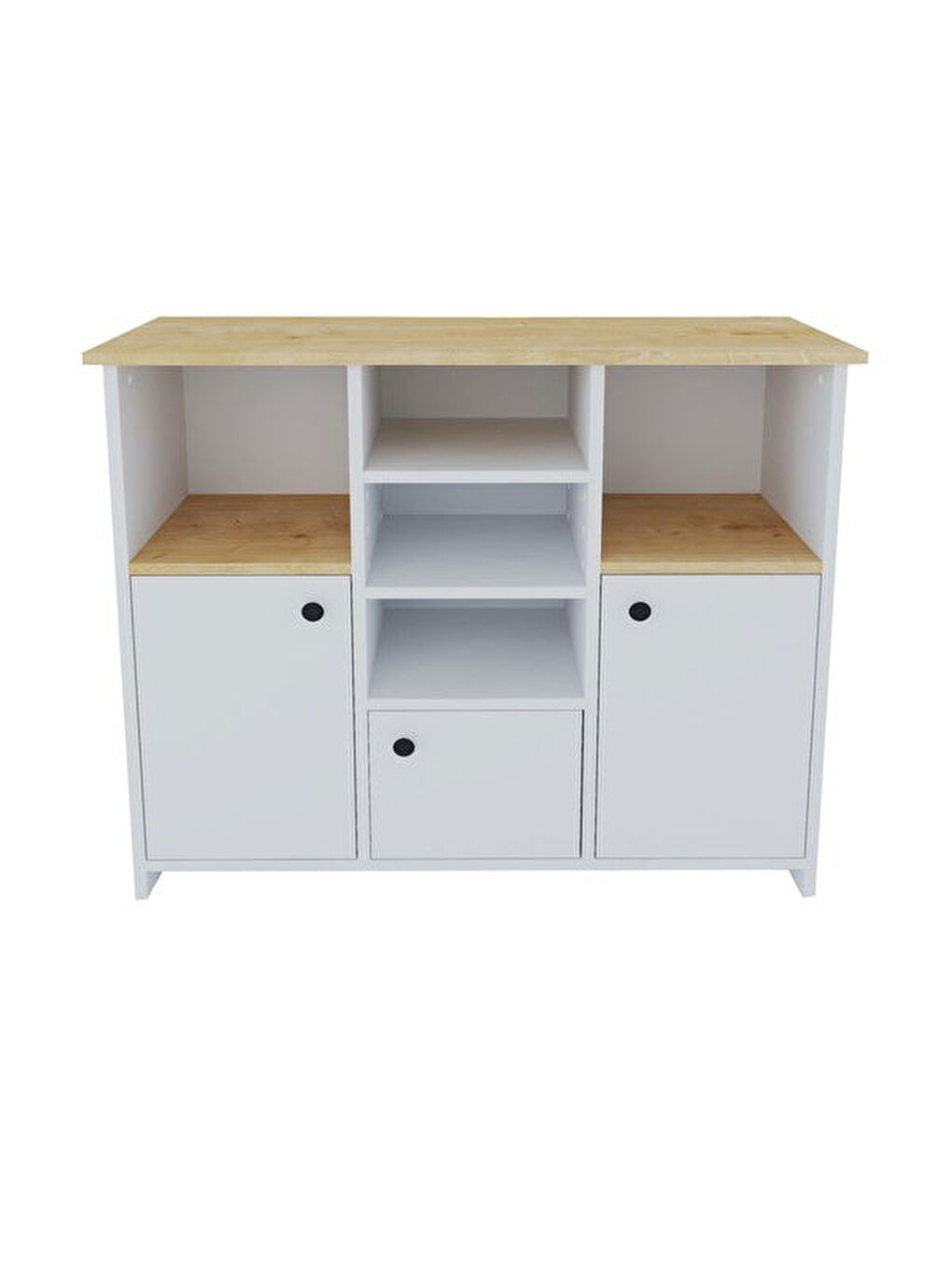 3 Kapak ve Raflı Çok Amaçlı Dolap - Beyaz / Safir Meşe - 87,5x40x101 cm-5