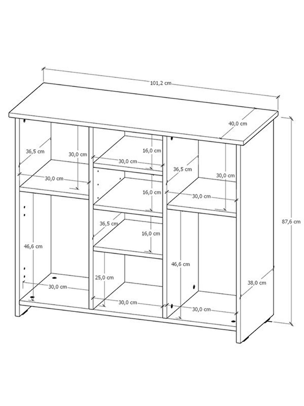 3 Kapak ve Raflı Çok Amaçlı Dolap - Beyaz / Safir Meşe - 87,5x40x101 cm-7
