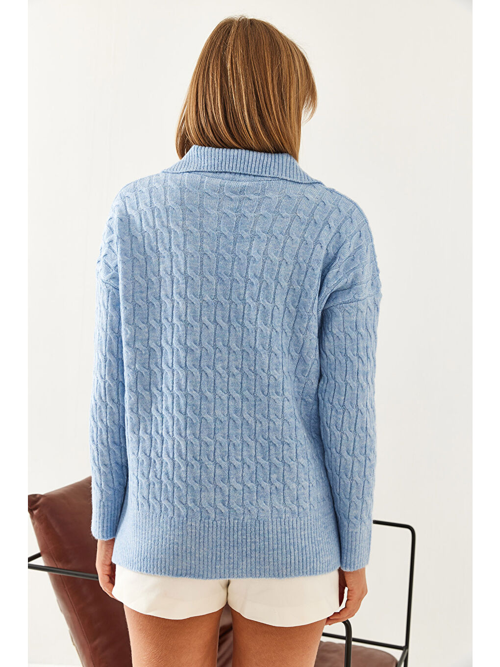 Mavi Kadın V Yaka Desenli Triko Kazak-2