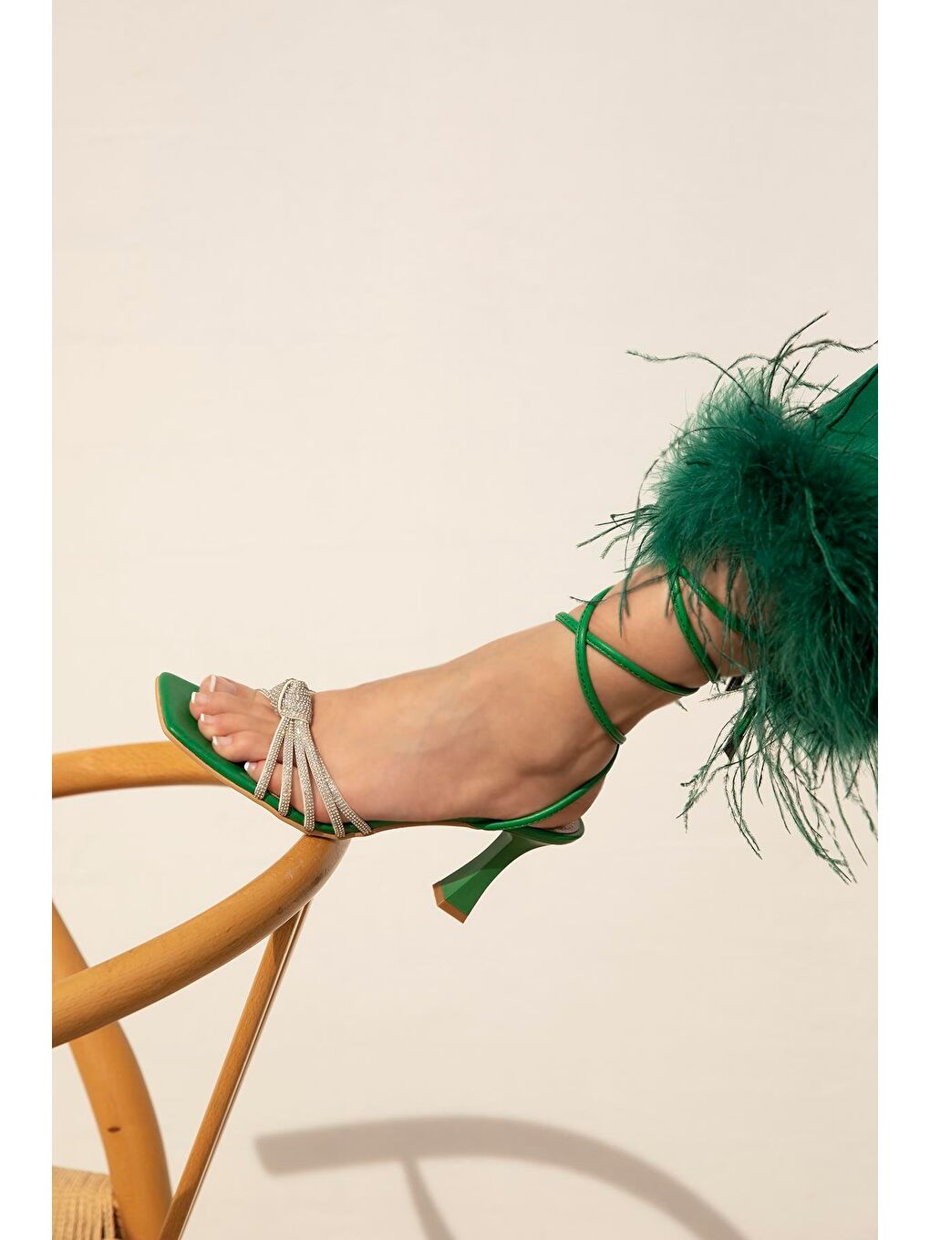 Reina Kadın Bilekten Bağlamalı Deri Ayakkabı Yeşil-1