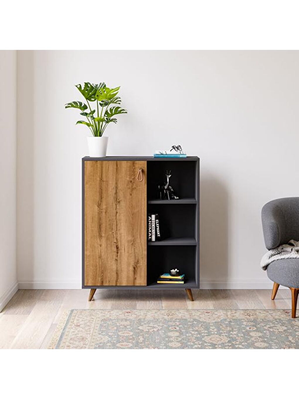 Gri Irmak Çok Amaçlı Dolap - Antrasit / Kafkas Meşe