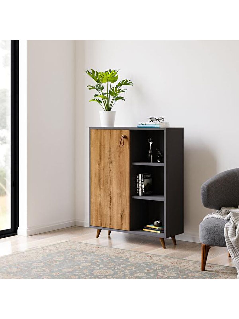 Gri Irmak Çok Amaçlı Dolap - Antrasit / Kafkas Meşe-4