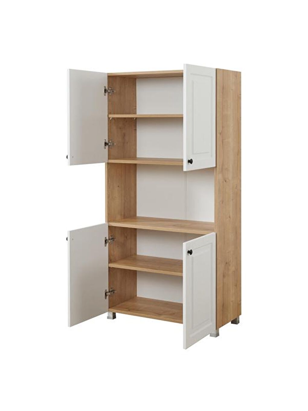Kahverengi Ares 4 Kapaklı Orta Bölmeli Çok Amaçlı Dolap - Safir Meşe / Beyaz-2