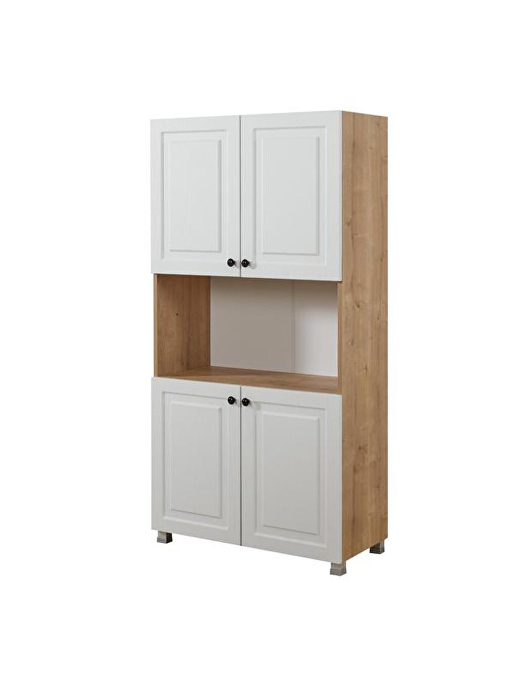 Kahverengi Ares 4 Kapaklı Orta Bölmeli Çok Amaçlı Dolap - Safir Meşe / Beyaz-6