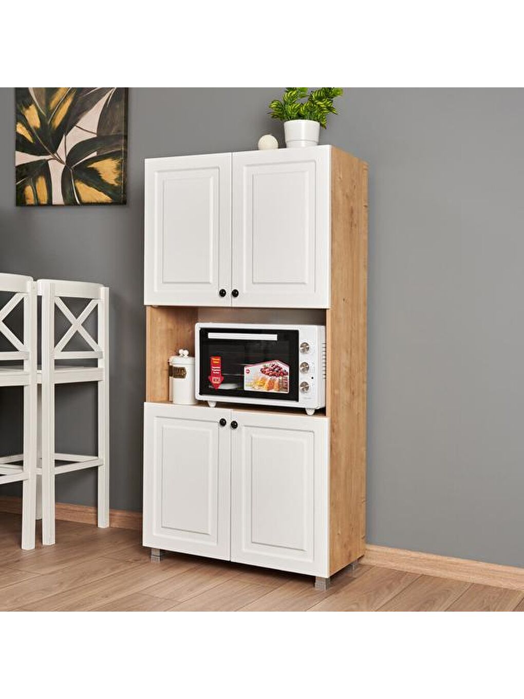 Kahverengi Ares 4 Kapaklı Orta Bölmeli Çok Amaçlı Dolap - Safir Meşe / Beyaz-8