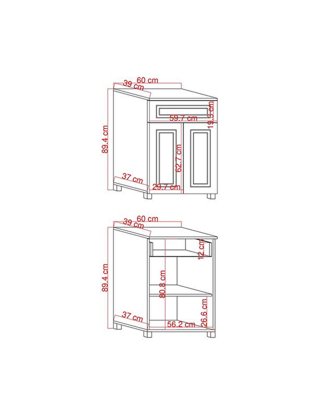 Kahverengi Ares 2 Kapak ve Çekmeceli Çok Amaçlı Dolap - Safir Meşe / Beyaz-1