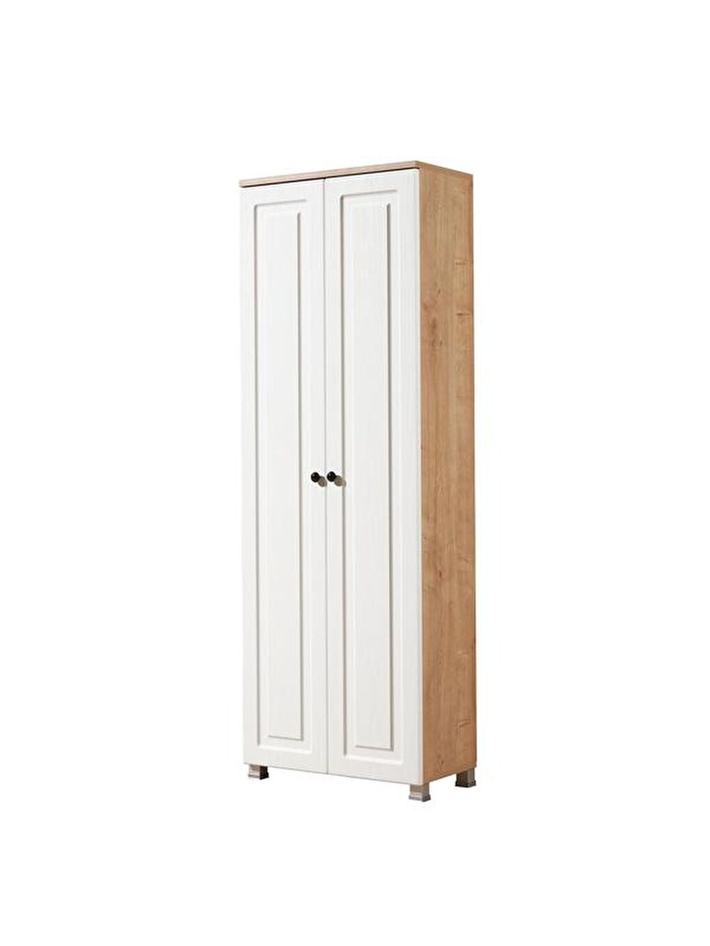 Kahverengi Ares 2 Kapak ve 8 Raflı Çok Amaçlı Dolap - Safir Meşe / Beyaz-1