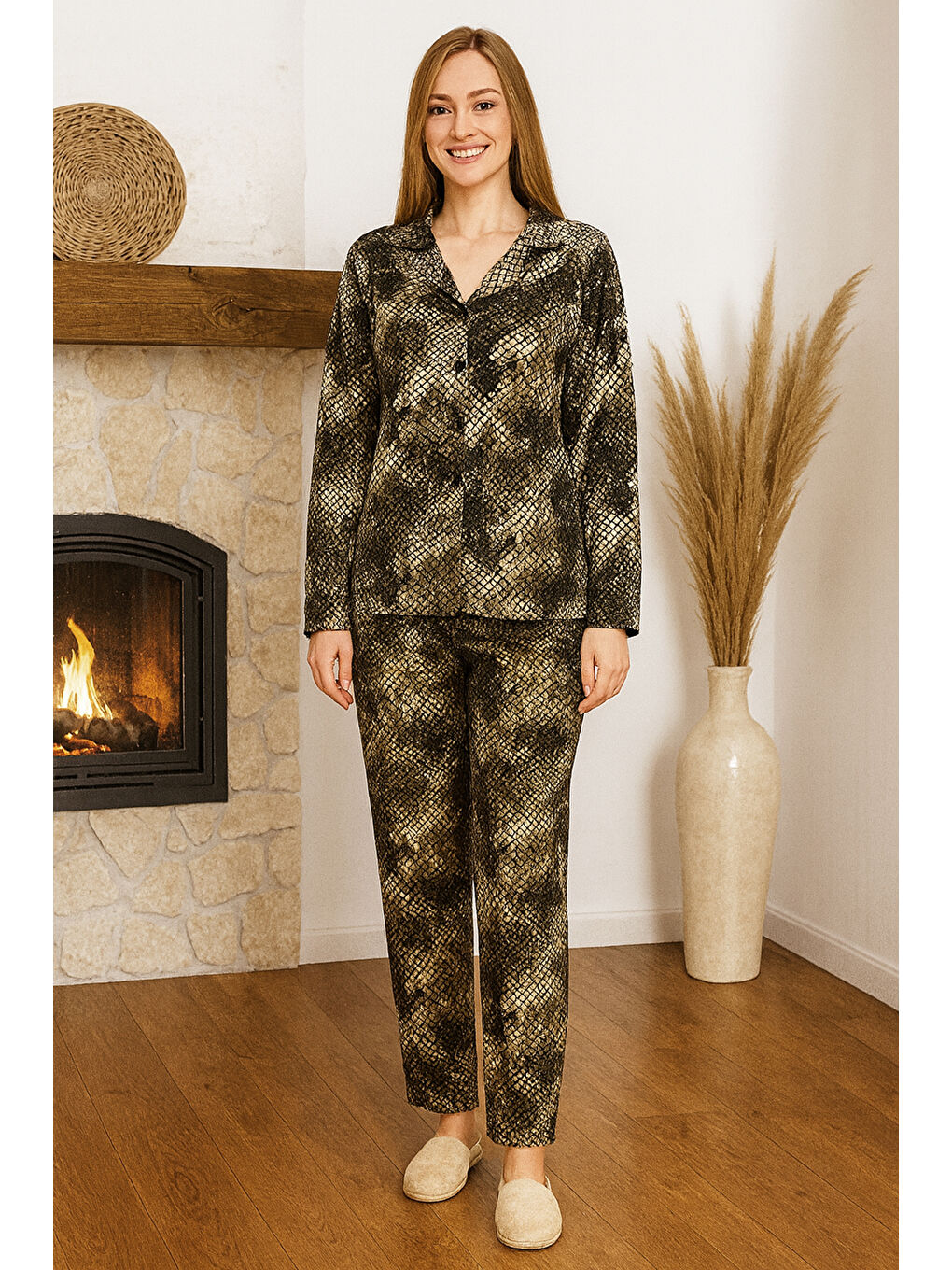 Kadın Yılan Derisi Desen Saphire Pijama Takımı 0506 Siyah07-2