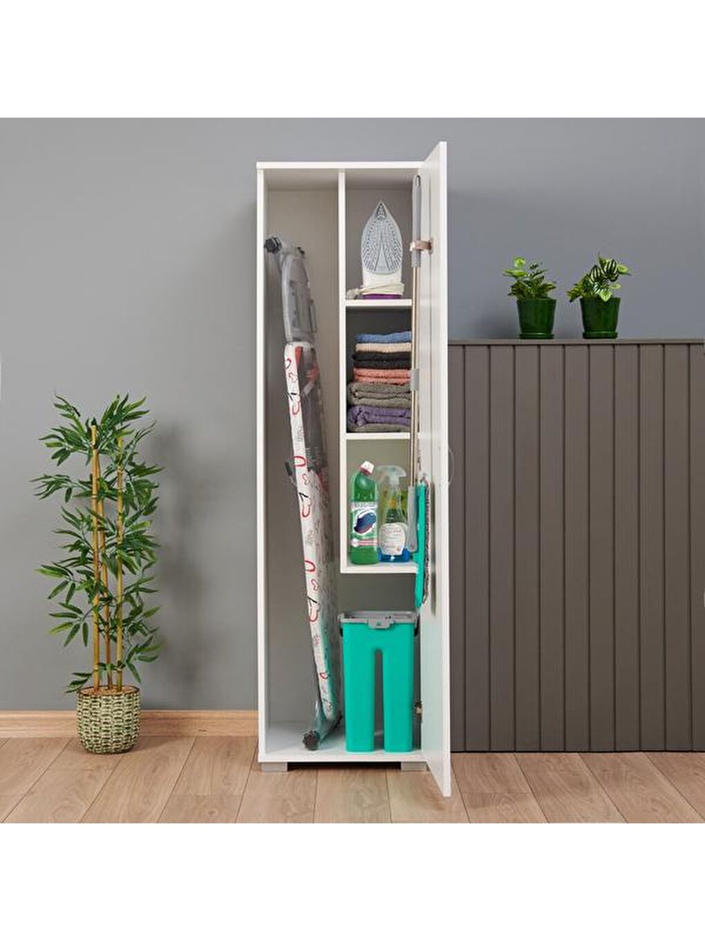 Çok Amaçlı Temizlik ve Ütü Masası Dolabı - Beyaz-3