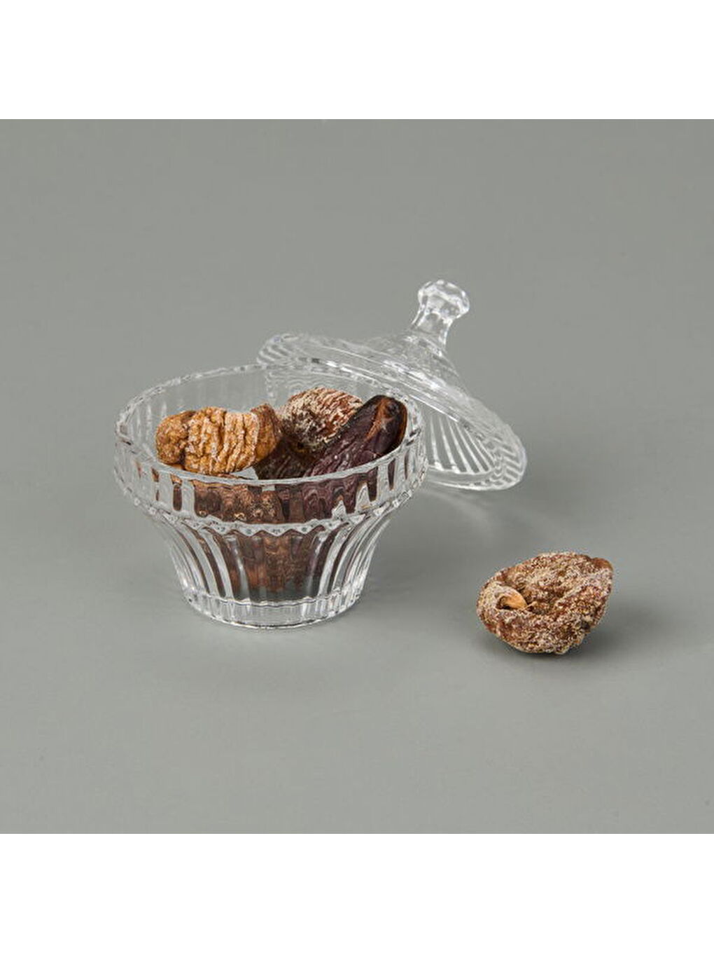 Renksiz Çizgili Desen Cam Kristal Şekerlik - Şeffaf - 7 cm-1