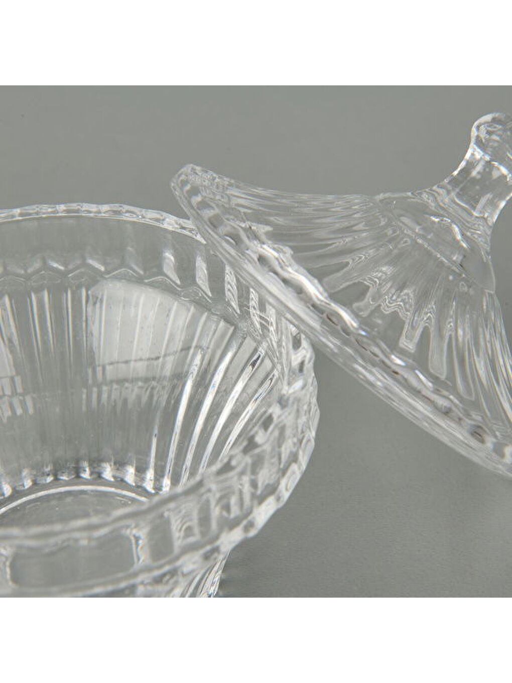 Renksiz Çizgili Desen Cam Kristal Şekerlik - Şeffaf - 7 cm-2