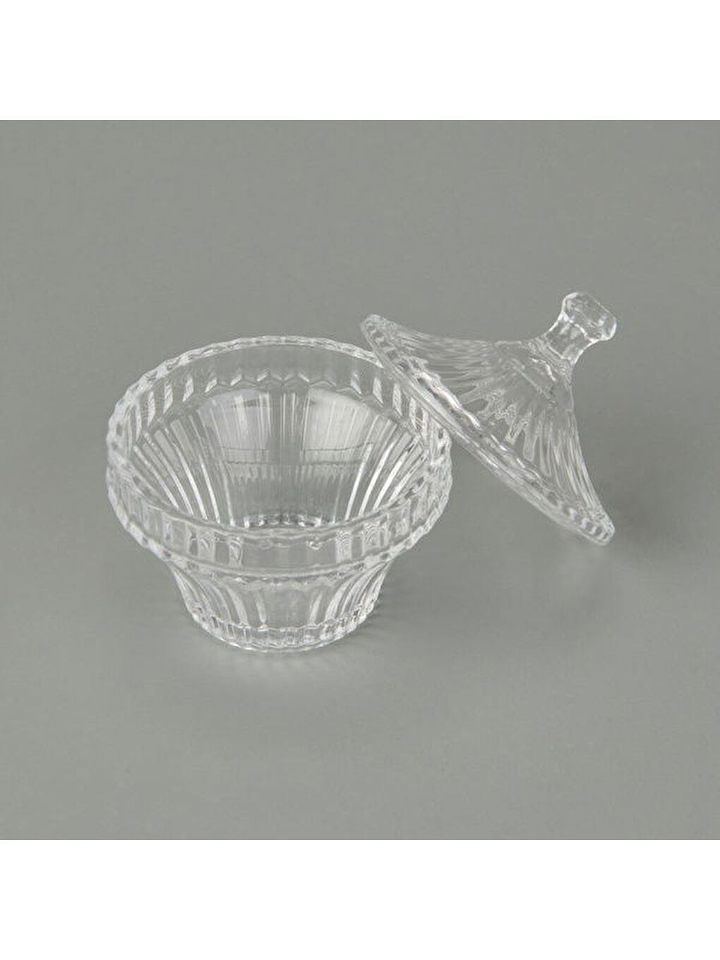 Renksiz Çizgili Desen Cam Kristal Şekerlik - Şeffaf - 7 cm-3