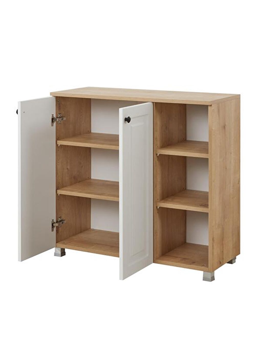 Kahverengi Ares 2 Kapaklı 3 Raflı Çok Amaçlı Dolap - Safir Meşe / Beyaz-2