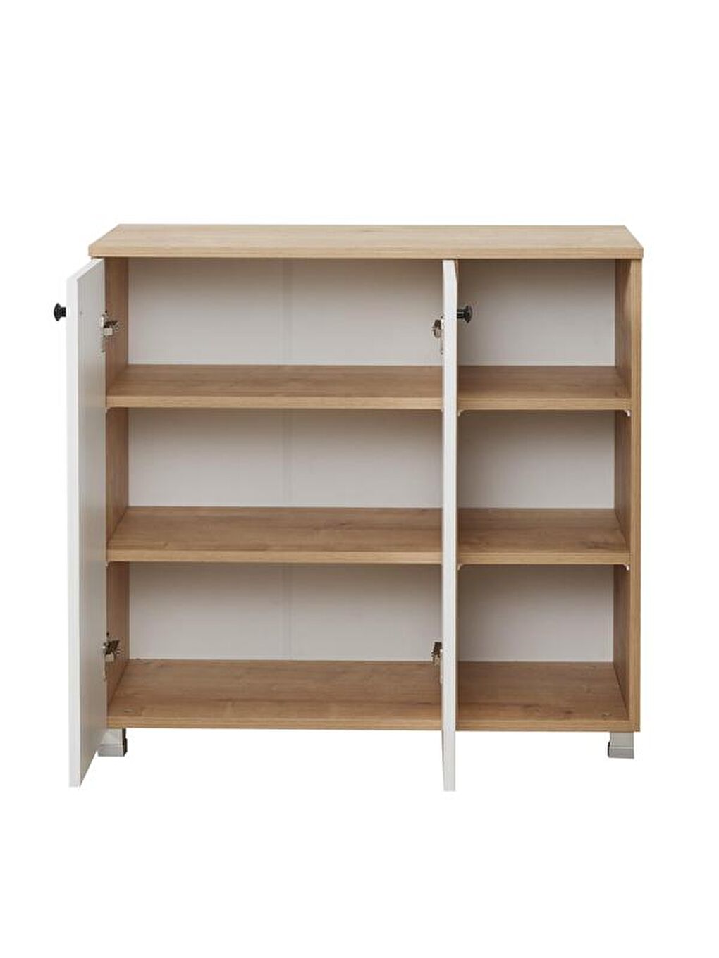 Kahverengi Ares 2 Kapaklı 3 Raflı Çok Amaçlı Dolap - Safir Meşe / Beyaz-3