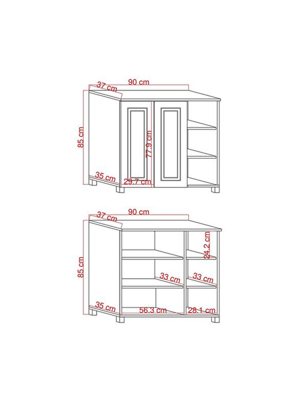 Kahverengi Ares 2 Kapaklı 3 Raflı Çok Amaçlı Dolap - Safir Meşe / Beyaz-4