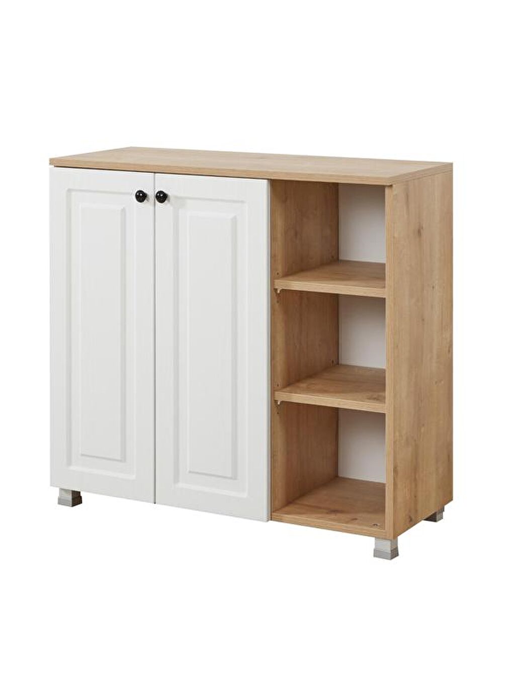 Kahverengi Ares 2 Kapaklı 3 Raflı Çok Amaçlı Dolap - Safir Meşe / Beyaz-5